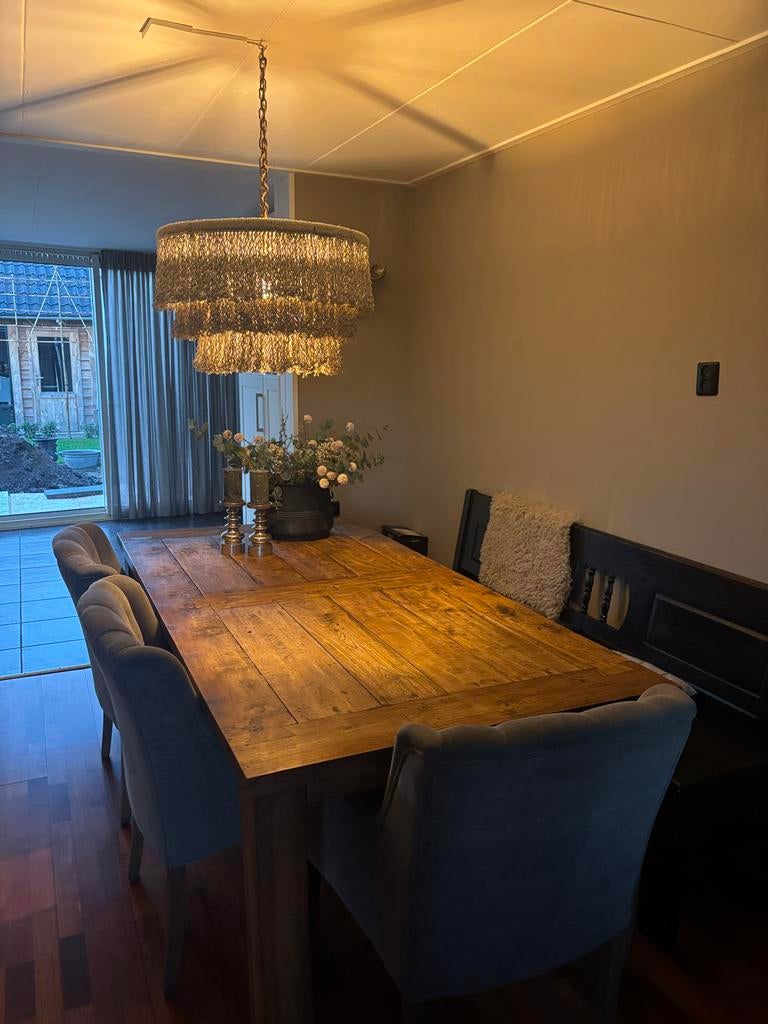 Hanglamp met metalen kettingen, Ophalen, Gebruikt, Metaal, 50 tot 75 cm