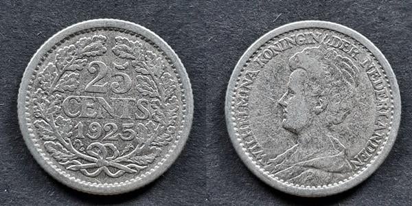 25 cent 1925 Wilhelmina zilver, Postzegels en Munten, Munten | Nederland, Verzenden, Koningin Wilhelmina, 25 cent, Zilver