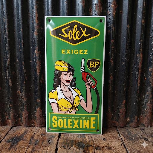 Frans Emaille Schild SOLEXINE BP Benzine Reclamebord Vintage, Verzenden, Gebruikt, Reclamebord