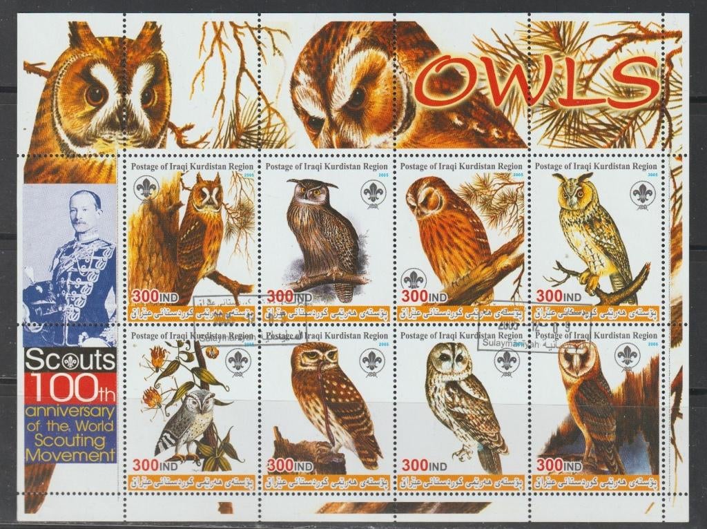 VOGELS = UILEN = Mooi bl. v 8st IRAK-GB-016, Verzenden, Gestempeld, Dier of Natuur