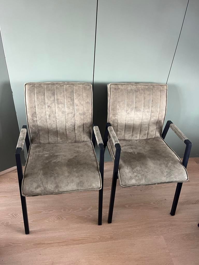 Olijfgroene eetkamerstoelen van de Bommel, Gebruikt, Twee, Overige kleuren, Ophalen of Verzenden