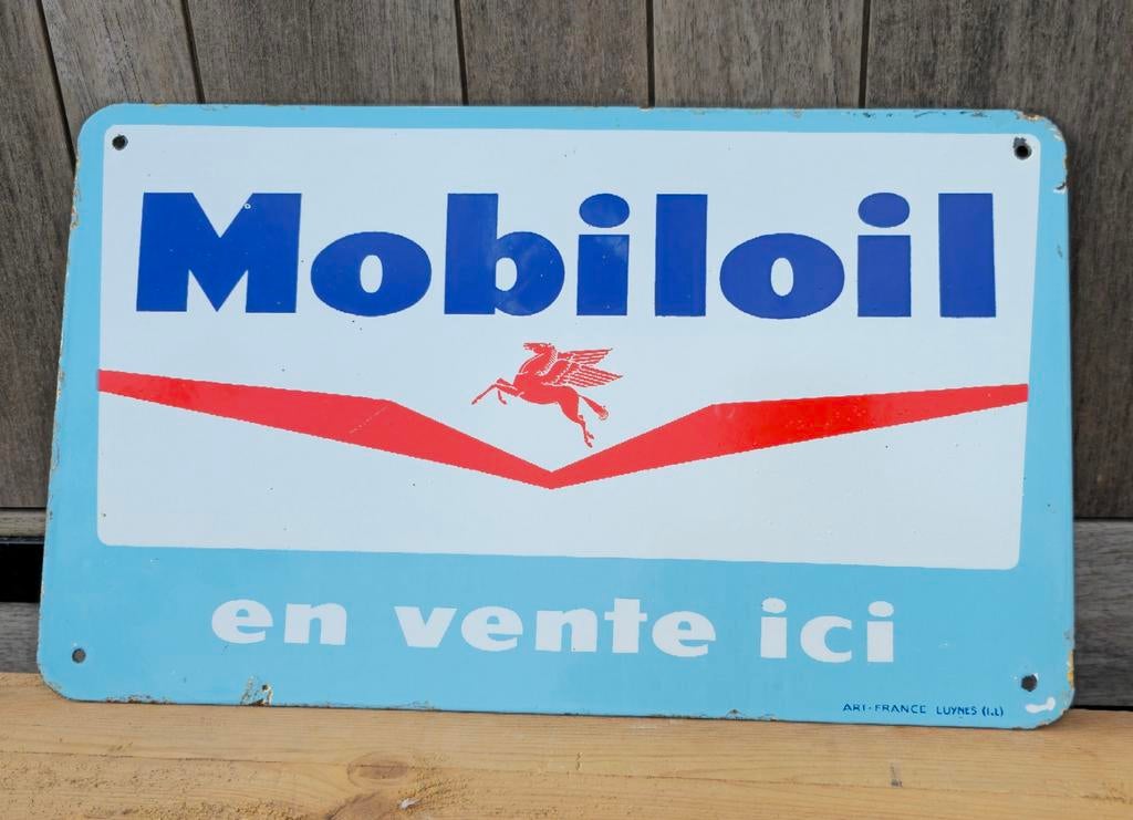 Emaille bord Mobiloil, Verzamelen, Ophalen, Reclamebord