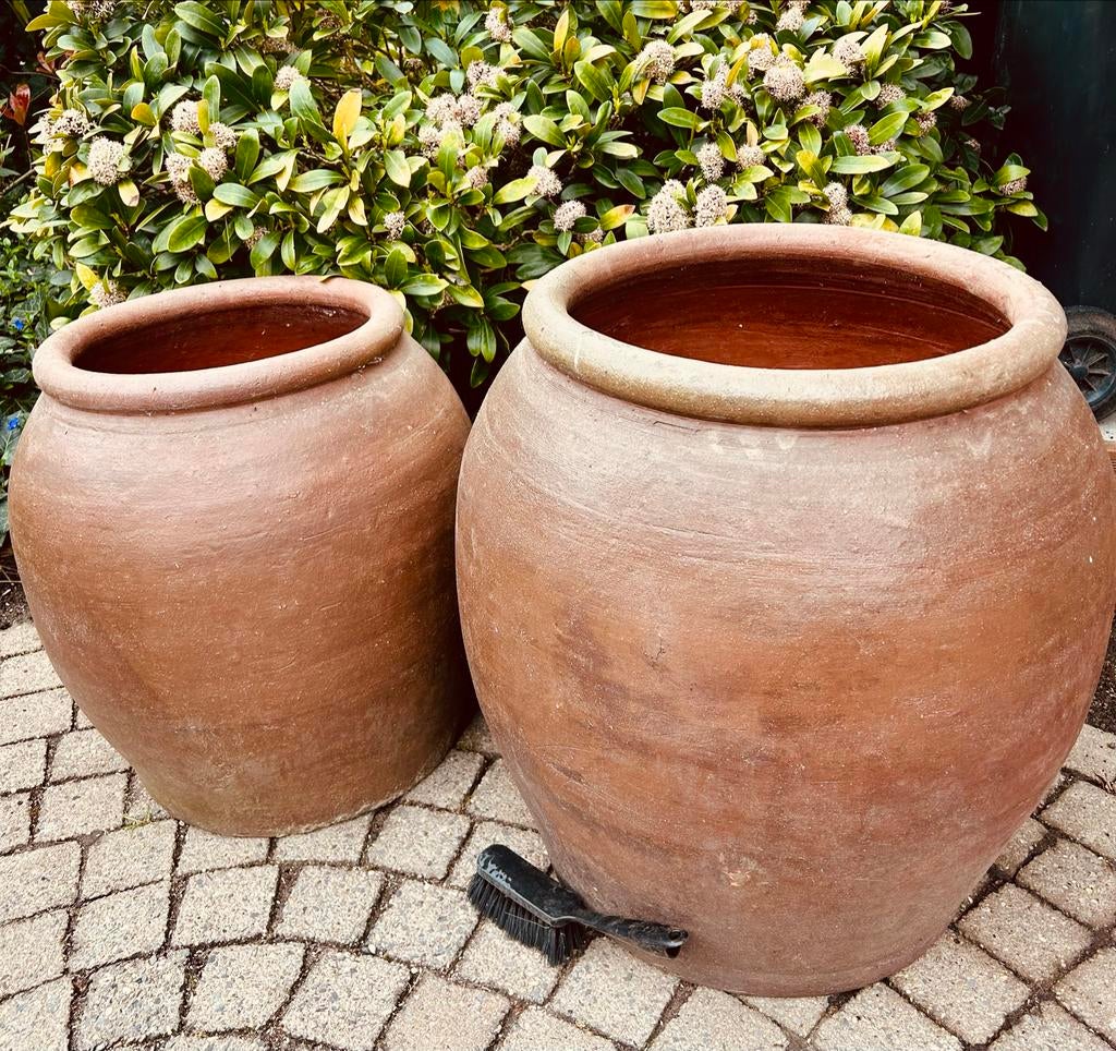 Prachtige set van twee grote aardewerk potten, Tuin en Terras, Bloempotten, Ophalen, 40 cm of meer, Zo goed als nieuw, Aardewerk