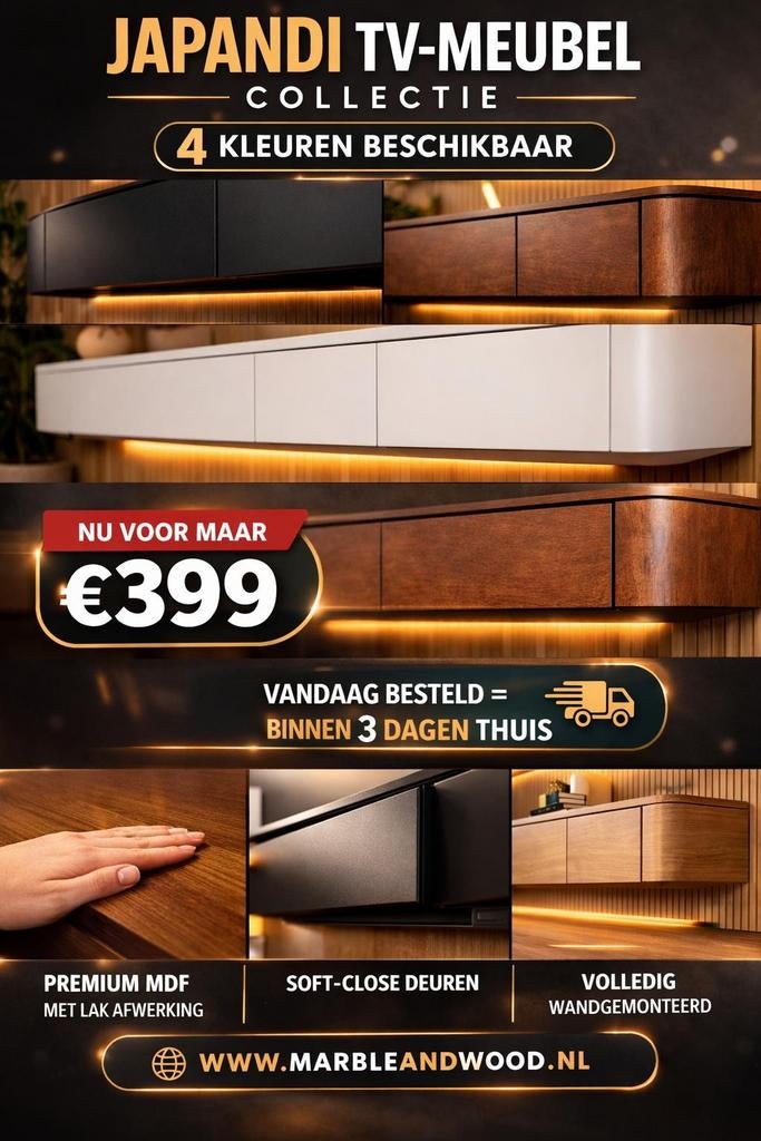 Japandi Zwevend TV-Meubel met LED - Topkwaliteit, Huis en Inrichting, Kasten | Televisiemeubels, Japandi, Modern, Minimalistisch