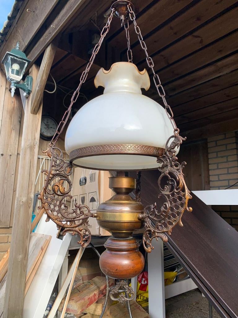 Prachtige antieke hanglamp. Retro, vintage, messing, Antiek en Kunst, Antiek | Lampen, Ophalen of Verzenden