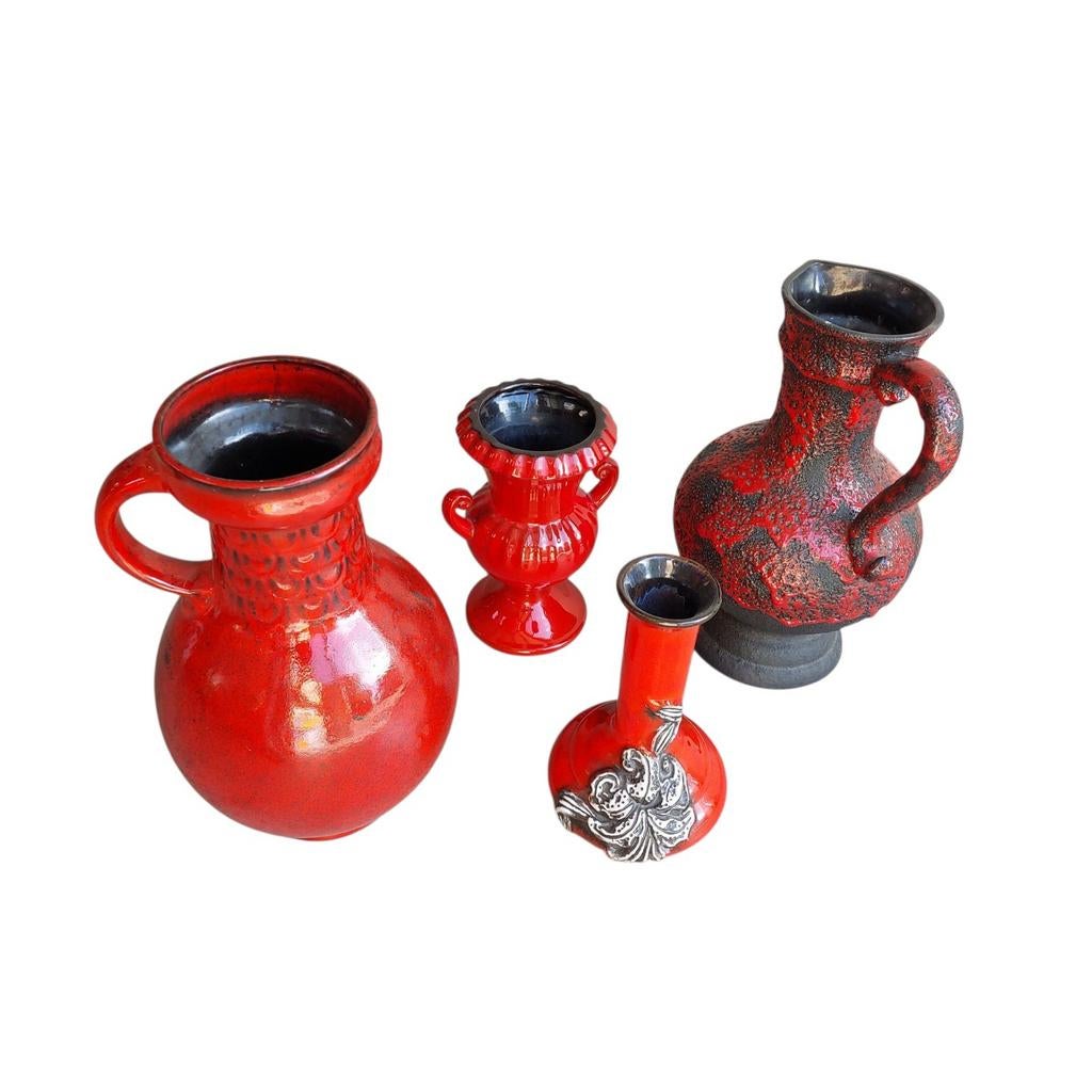 4 x vintage rode vaas (setprijs), Antiek en Kunst, Antiek | Vazen, Ophalen