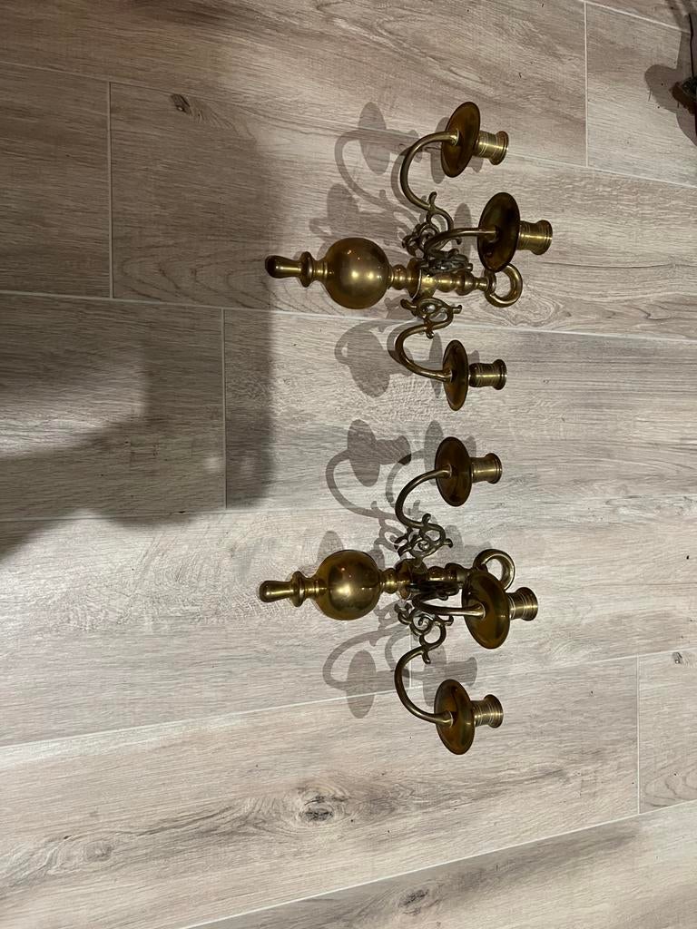 2 antiek koperen wand kandelaars, Ophalen, Koper of Brons