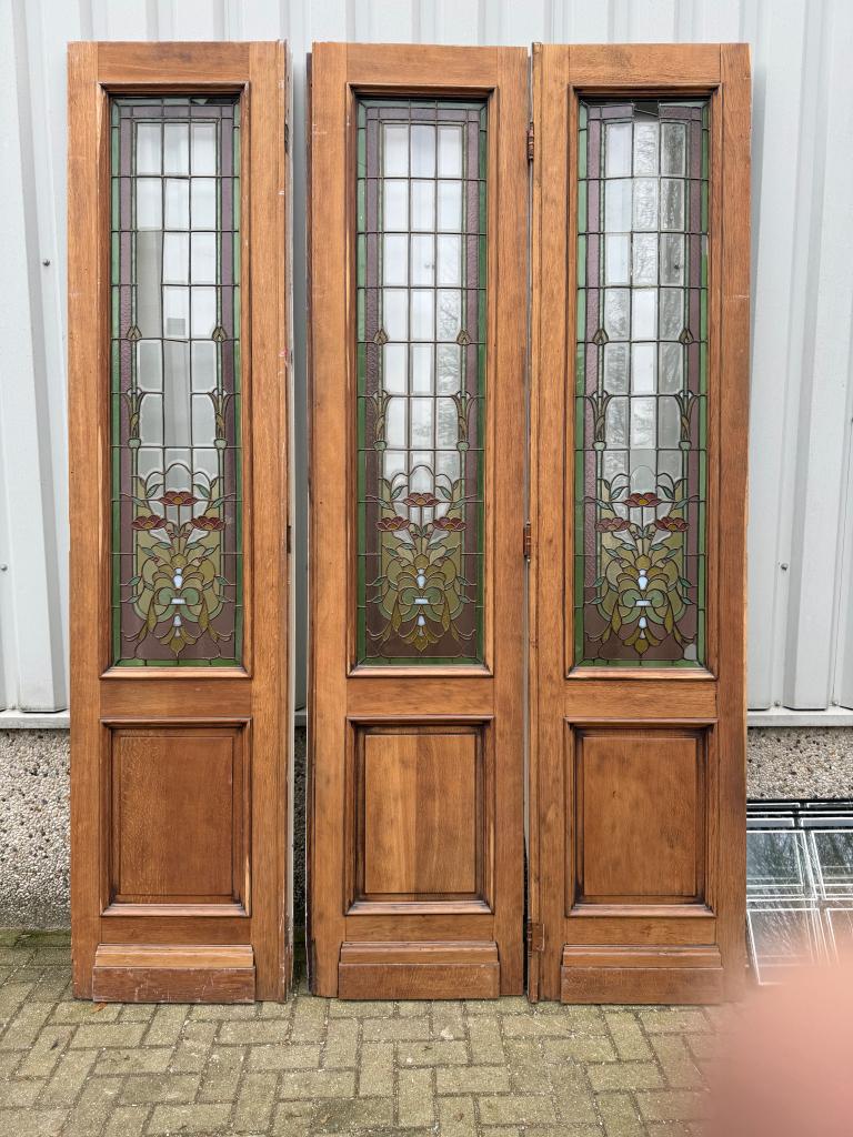 Unieke vondst eiken deuren met glas in messing, Jurgen.hoogenboezem@gmail.com, Binnendeur, Ophalen of Verzenden, Glas