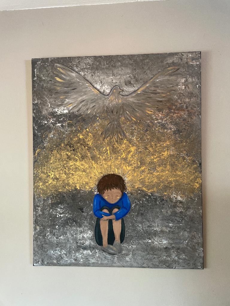 Kunstwerk kind en duif, Ophalen