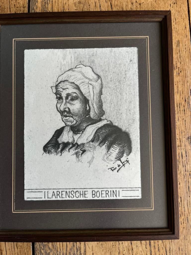 Toon de Jong ets, Portret, Ophalen of Verzenden, Met passe-partout, 1950 - 1999