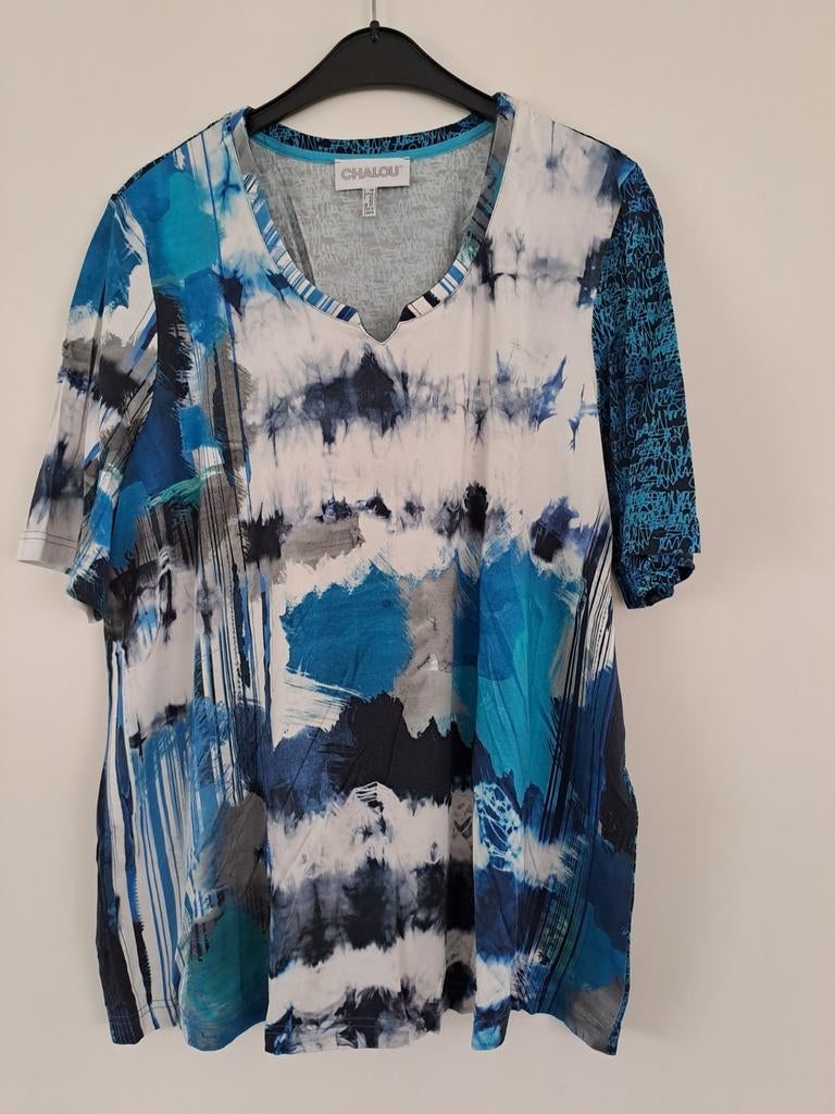 Chalou: 2 tinten blauw t-shirt met korte mouw., Kleding | Dames, Grote Maten, Blauw, Nieuw, Chalou, Shirt of Top