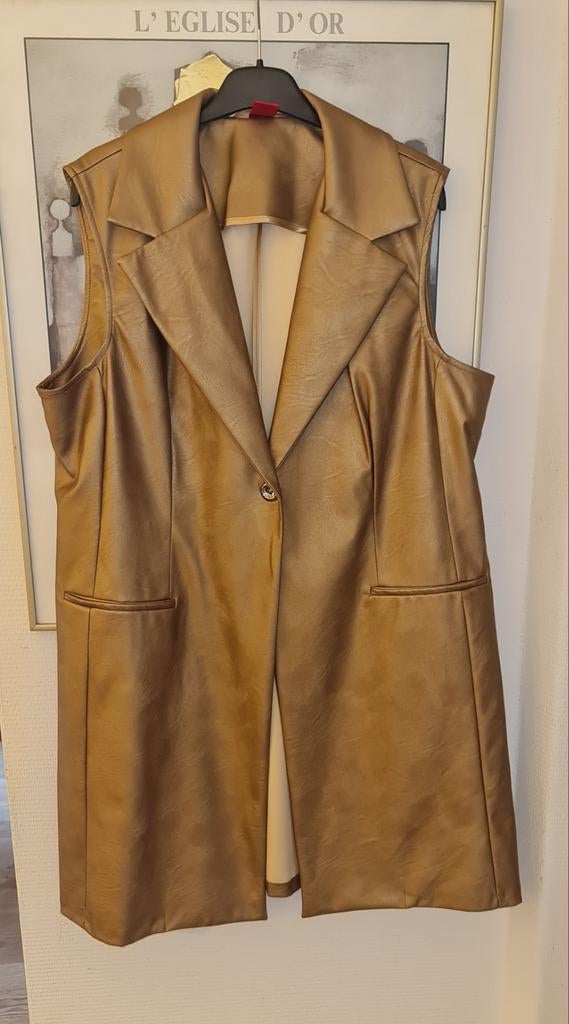 Lang goudkleurig fake leather gilet ONLY-M, valt als 44/46, Kleding | Dames, Bodywarmers, Zo goed als nieuw, Maat 46/48 (XL) of groter