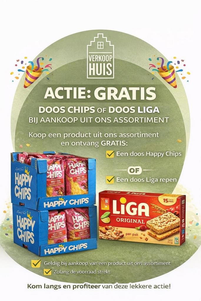 Breed assortiment aan diverse goederen | Al vanaf €0.50, Ophalen, Happy chips, Liga, Overige typen, Nieuw