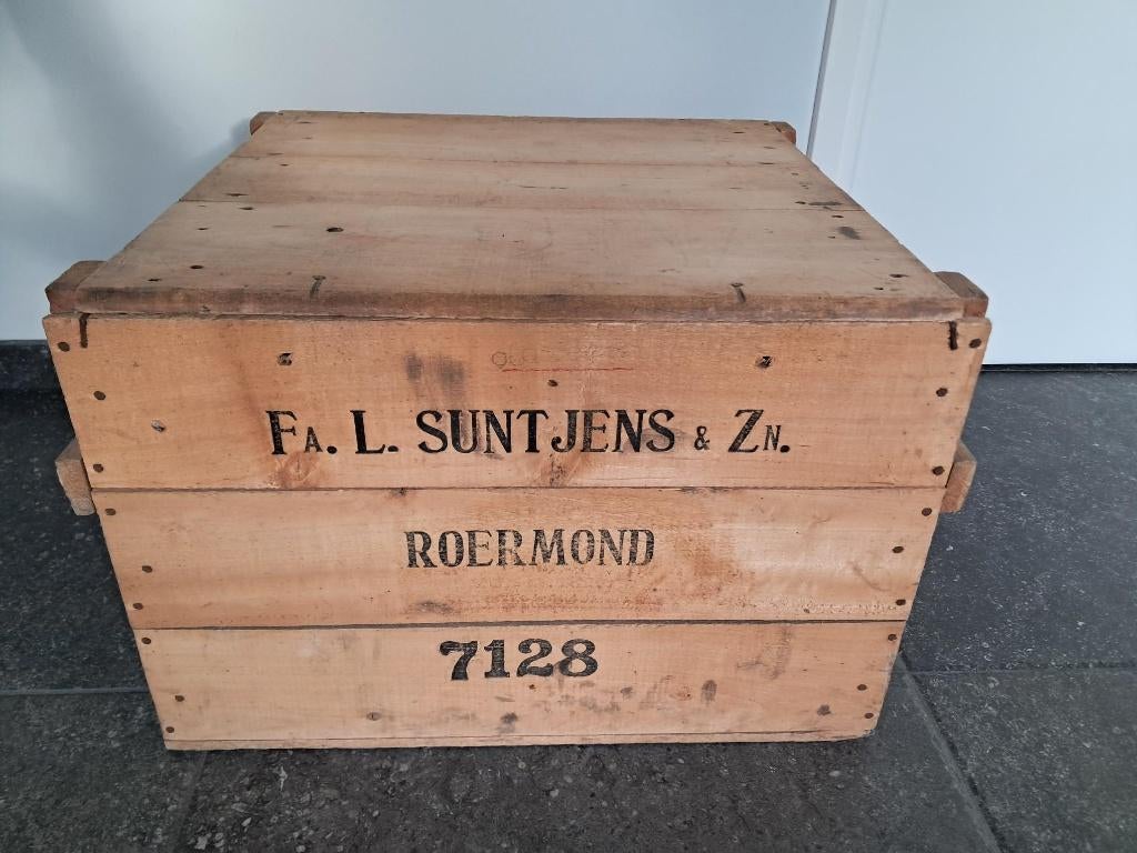oude eierkist - Vintage houten kist Fa. L. Suntjens & Zonen, Gebruikt, 50 tot 100 cm, Ophalen of Verzenden, Minder dan 50 cm
