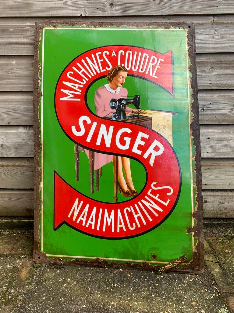 Emaille Singer reclame bord, Ophalen of Verzenden