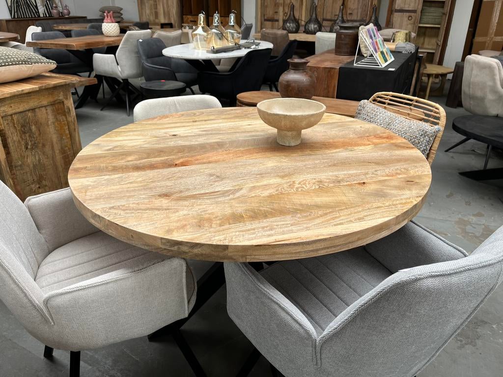 Magazijn leegverkoop ronde eettafel mangohout matrix zwart, Ophalen, Nieuw, Info@wkhome.nl, Argonweg 20 Amersfoort