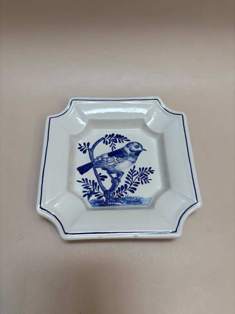 Vintage Delft schaal asbak met vogel, handbeschilderd, Antiek en Kunst, Ophalen of Verzenden
