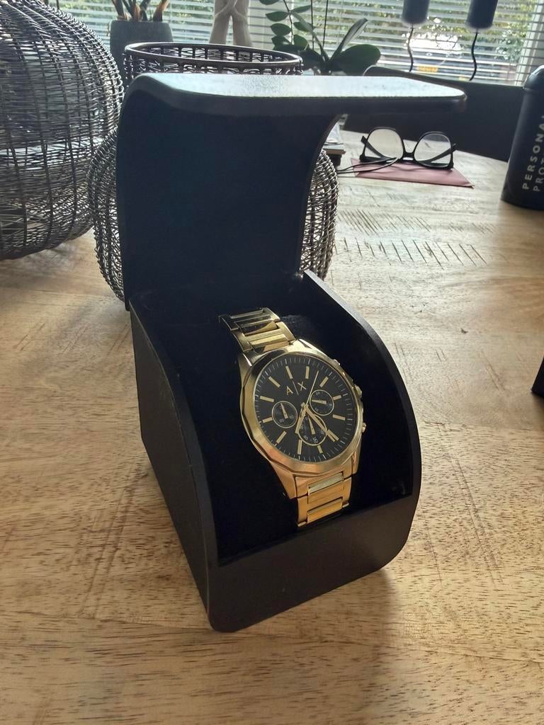 Armani Exchange herenhorloge goud/zwart, Sieraden, Tassen en Uiterlijk, Horloges | Heren, Overige merken, Staal, Gebruikt, Polshorloge