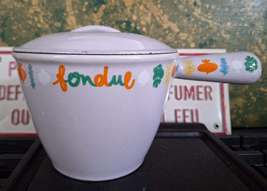 Vintage Le Creuset Fonduepan "Harmonic Blue", Huis en Inrichting, Keuken | Potten en Pannen, Overige materialen, Gebruikt, Inductieplaat