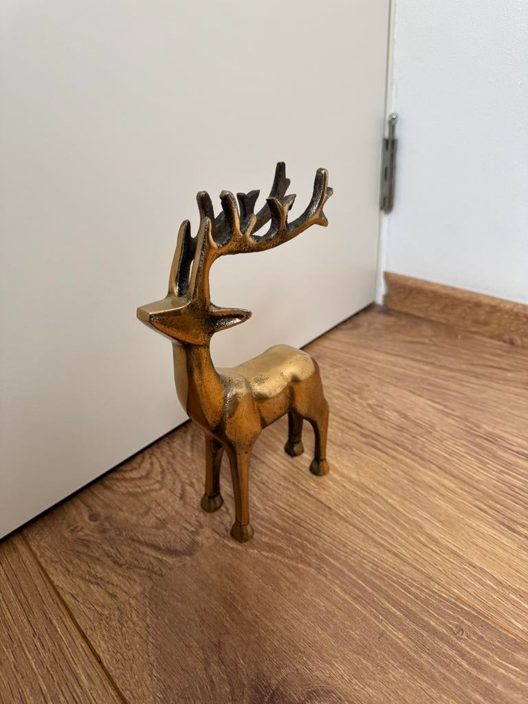 Mooi goudkleurig hert, hoogte 25 lengte 15 cm, Huis en Inrichting, Ophalen of Verzenden, Zo goed als nieuw