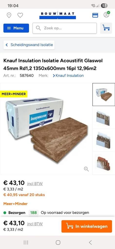 Isolatie, Doe-het-zelf en Verbouw, Isolatie en Afdichting, Ophalen, Nieuw, Glaswol, 4 tot 8 cm