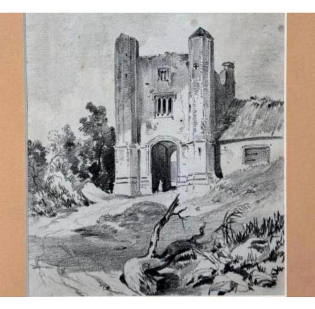 Fortified gateway - Henry courtney selous 1811-1890 krijt, Antiek en Kunst, Kunst | Schilderijen | Klassiek, Ophalen of Verzenden