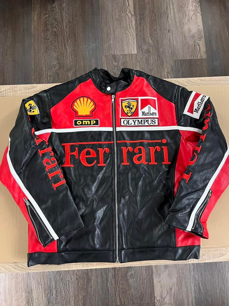 Ferrari x Marlboro Racing jas (maat M) – red leder look, Ophalen of Verzenden, Zo goed als nieuw, Maat 48/50 (M), Rood