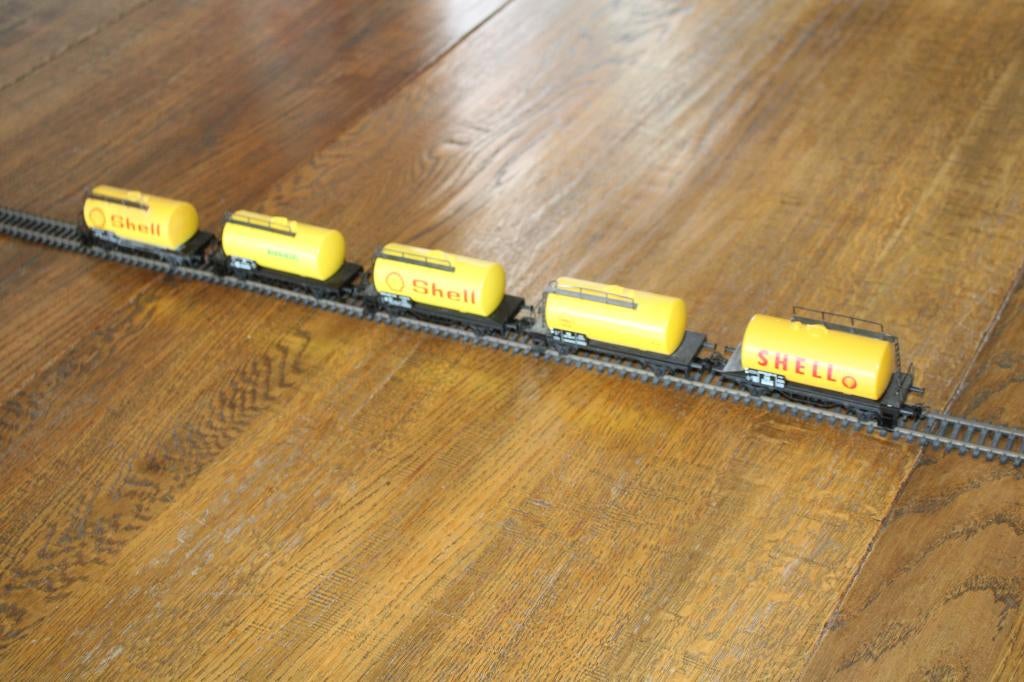 Märklin  Vijf Branstofwagons Shell +, Hobby en Vrije tijd, Modeltreinen | H0, Wisselstroom, Gebruikt, Wagon, Ophalen of Verzenden