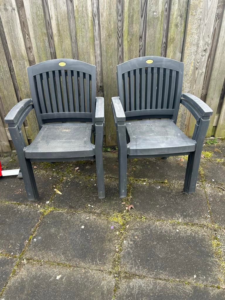 4 Hartman Prestige grijze stapelbare tuinstoelen, Ophalen of Verzenden, Gebruikt, Kunststof, Stapelbaar