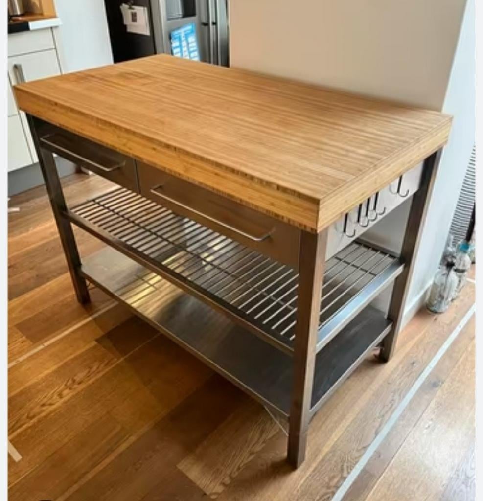 IKEA Rimforsa werkbank RVS frame bamboe blad 120x63,5x92cm, Ophalen of Verzenden, Gebruikt