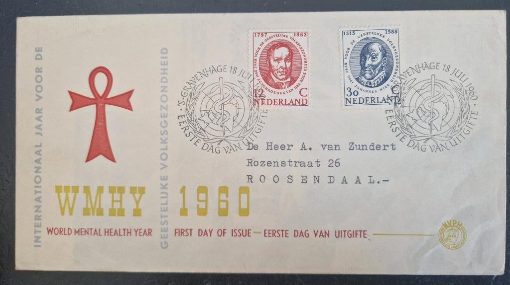 Nederland 1960 - FDC E44 - Geestelijke volksgezondheid, Ophalen of Verzenden, Na 1940, Gestempeld