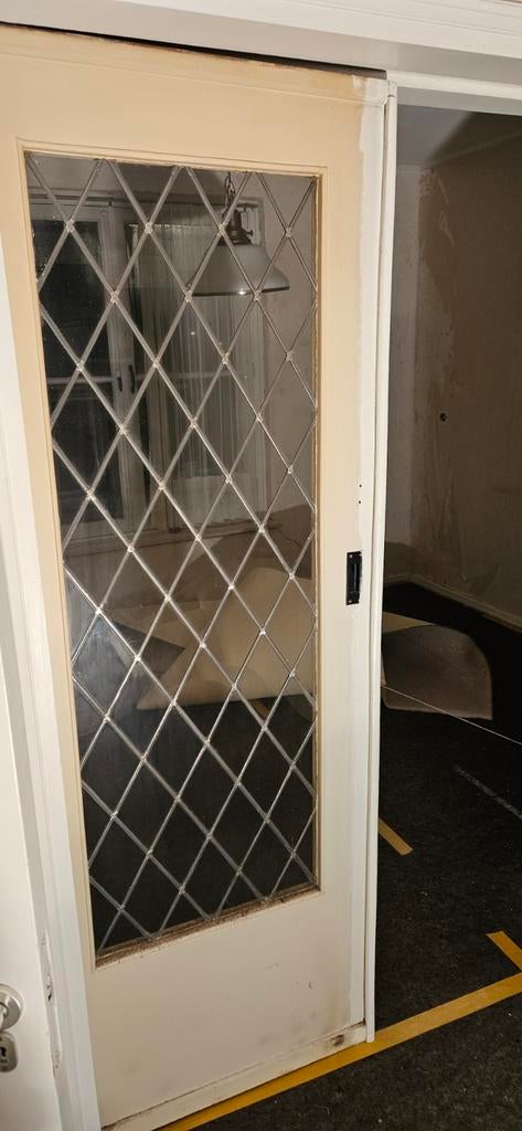 Originele jaren '50 ensuite deuren met glas in lood, Doe-het-zelf en Verbouw, Ophalen, Gebruikt, Binnendeur, Glas