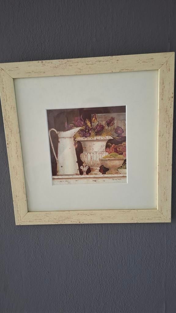 Kathryn white schilderij brocante vazen bloemen, Antiek en Kunst, Ophalen of Verzenden