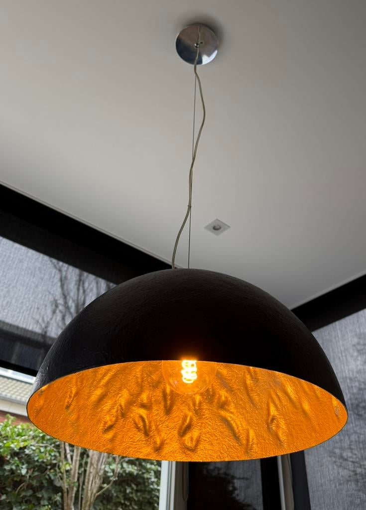 2 Zwart Gouden Hanglampen - Halve Bol - 50cm - Dimbaar, Huis en Inrichting, Lampen | Hanglampen, Ophalen, Zo goed als nieuw, Metaal