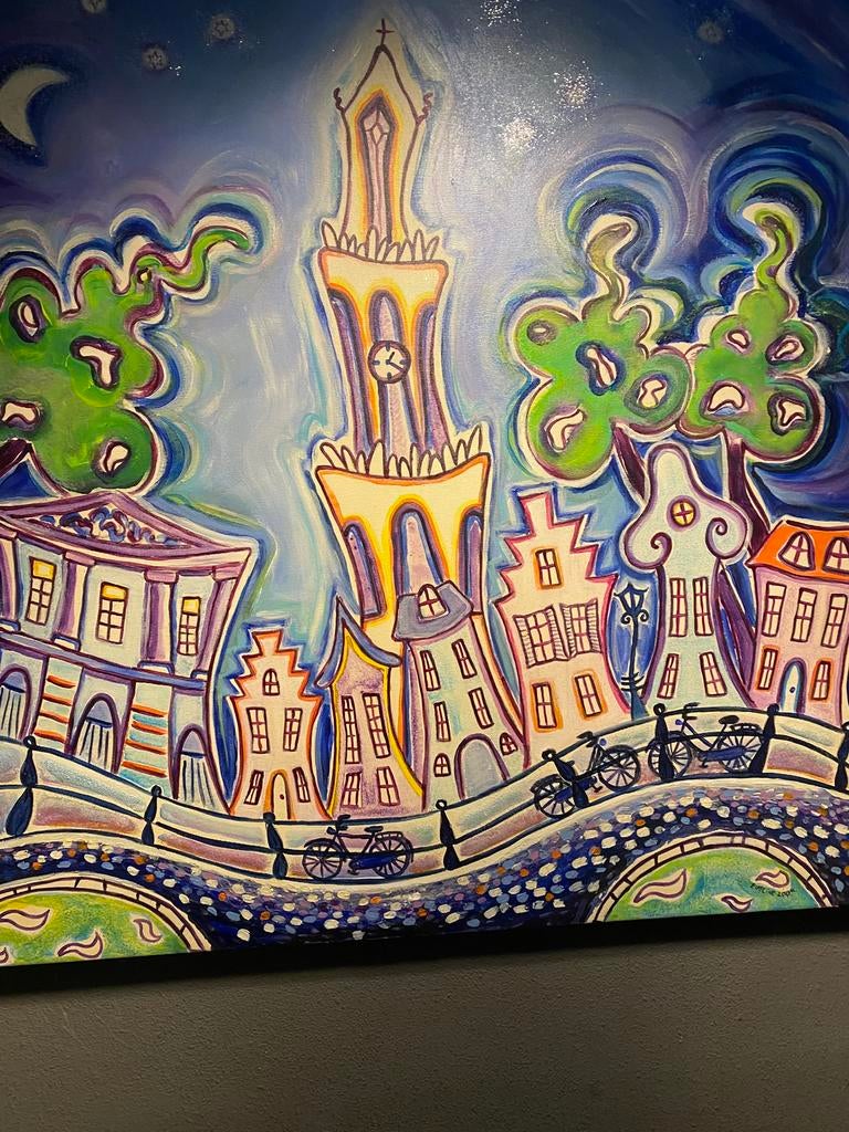 1001kleuren Eveline Bouwkamp schilderij Utr domtoren 100-100, Ophalen, Nieuw, Schilderij, 75 cm of meer