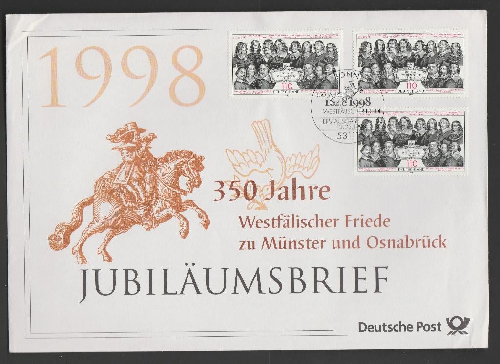 Duitsland - jubileumbrief 1998 - 350 jr vrede van Westfalen, Postzegels en Munten, Verzenden, 1990 tot heden, Gestempeld