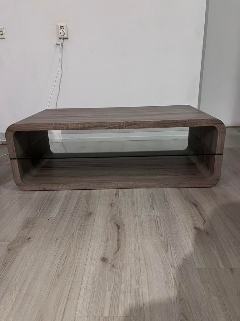 Moderne salontafel met glasplaat, Ophalen of Verzenden, Zo goed als nieuw