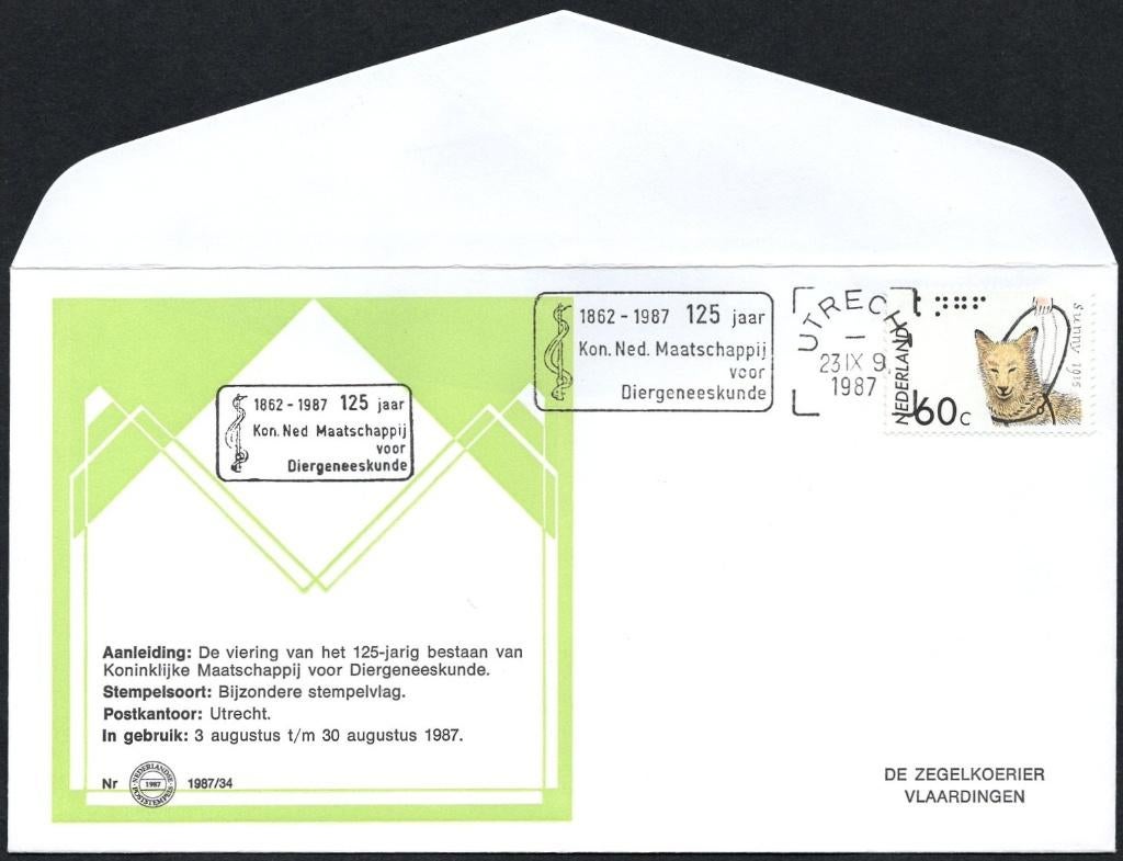 125 jaar Kon. Ned. Maatschappij voor Diergeneeskunde 1987, Verzenden, Envelop