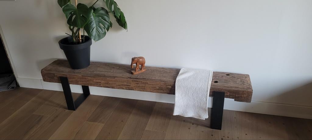 Industriële bank/Tv meubel. Spoorbiels 187 cm, Ophalen