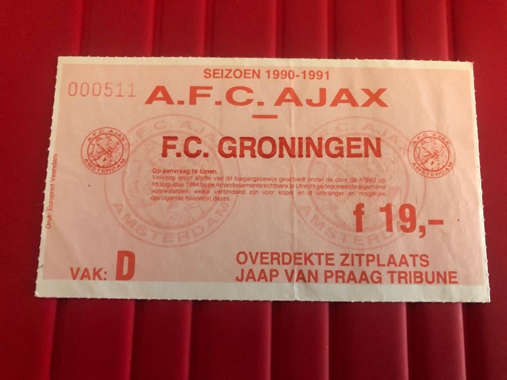 ⚽ Ticket Ajax - Fc Groningen 1990/1991 ⚽, Ophalen of Verzenden, Zo goed als nieuw, Ajax, Overige typen