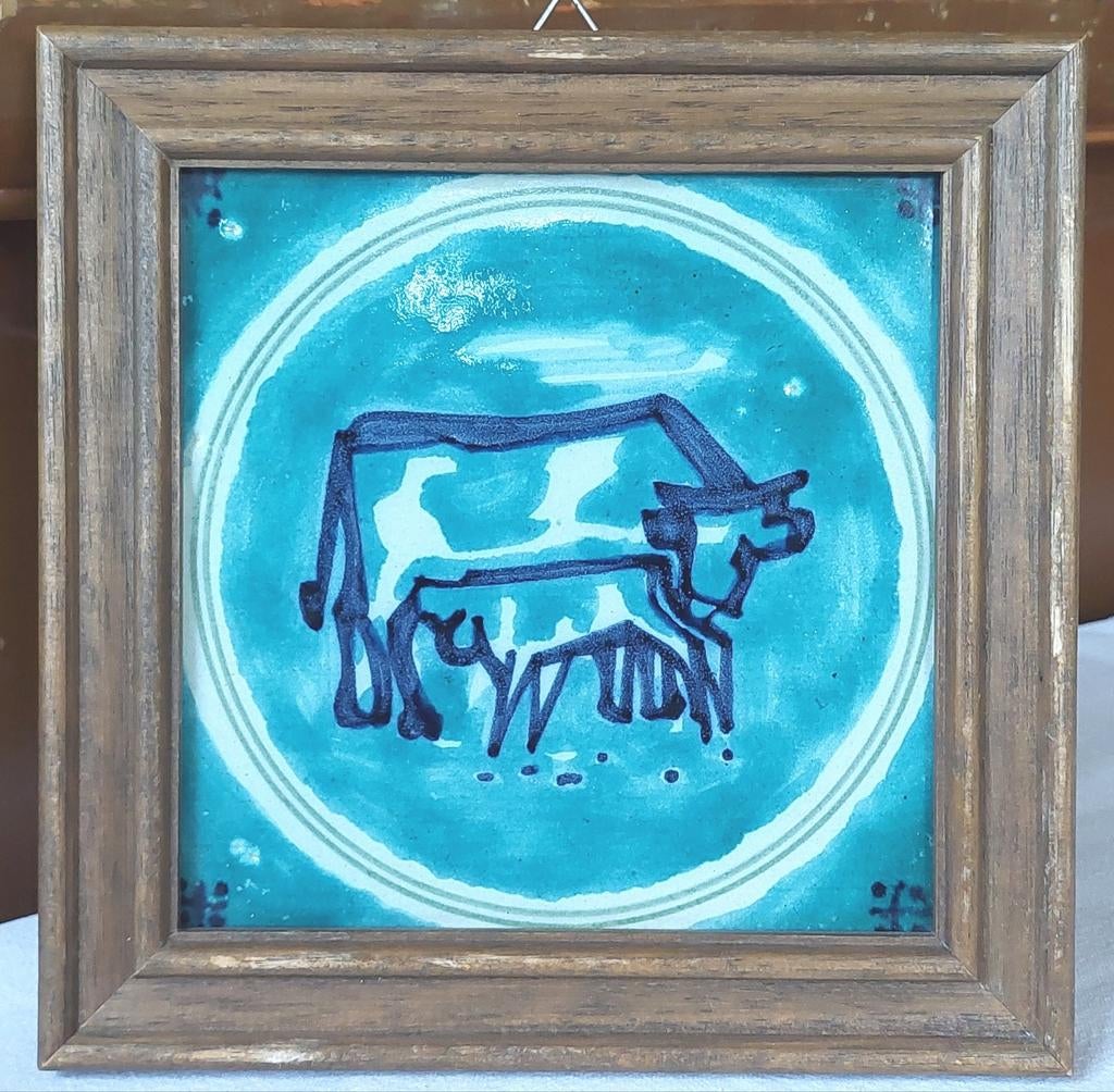 Meinte Walta Tichelaar Makum 1965 design Koe met Jong tegel, Ophalen of Verzenden