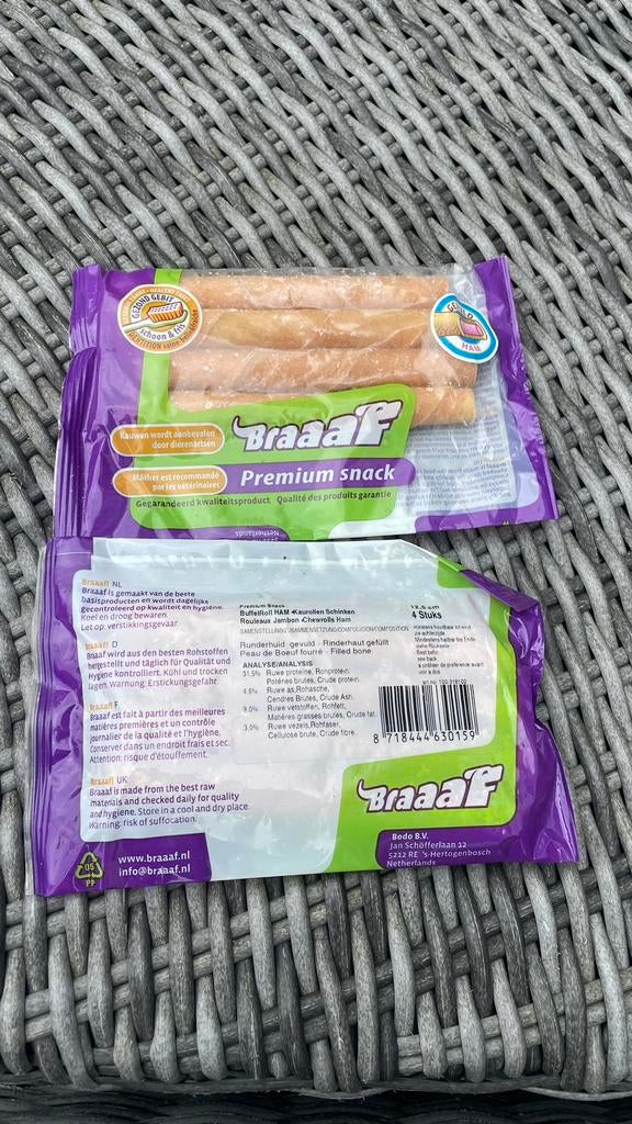 Braaaf hondensnacks buffelrollen ham, Ophalen of Verzenden, Hond