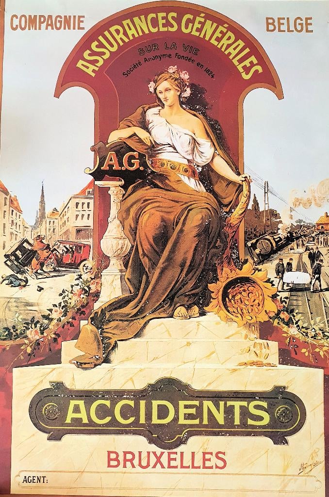 Assurances Generales poster, Verzamelen, Rechthoekig Staand, Deurposter of groter, Ophalen of Verzenden, Zo goed als nieuw