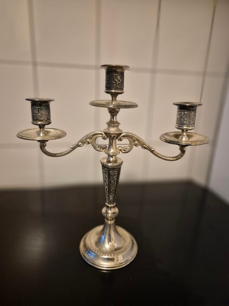 Zilveren kandelaar voor drie kaarsen, Ophalen of Verzenden, Zilver