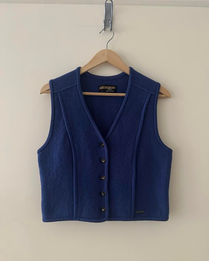 Geiger Blauw wollen gilet, Kleding | Dames, Ophalen of Verzenden, Zo goed als nieuw, Maat 38/40 (M), Blauw