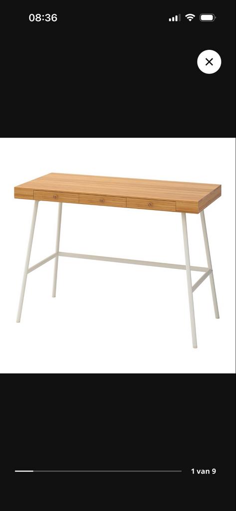 IKEA Lillåsen Bureau - Bamboe met Wit Frame, Huis en Inrichting, Bureaus, Ophalen, Scandinavisch, Hout, Zo goed als nieuw
