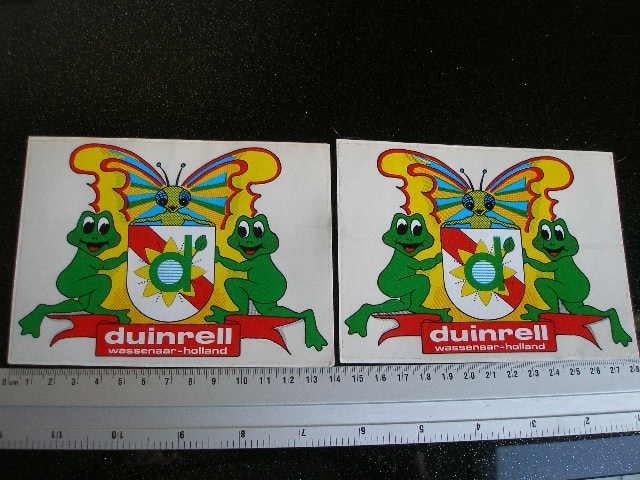 2x ruit sticker duinrell wassenaar logo D kikker vlinder, Verzenden, Zo goed als nieuw