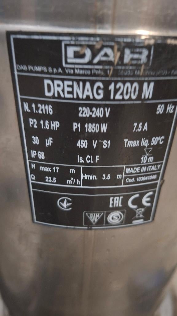 DAB Drenag 1200 M Zandbestendige dompelpomp, ., Ophalen of Verzenden, Zo goed als nieuw, .