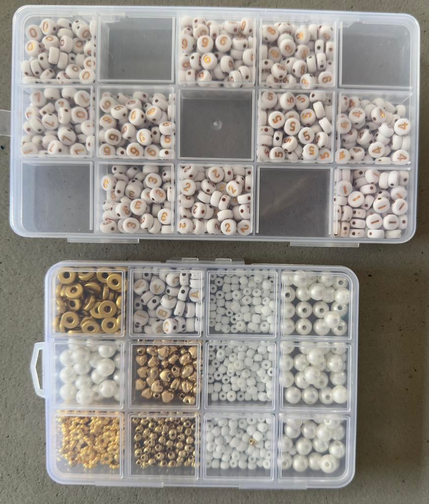 Kralen mix wit/goud, “pareltjes” en cijfers!, Ophalen of Verzenden, Nieuw, Kraal