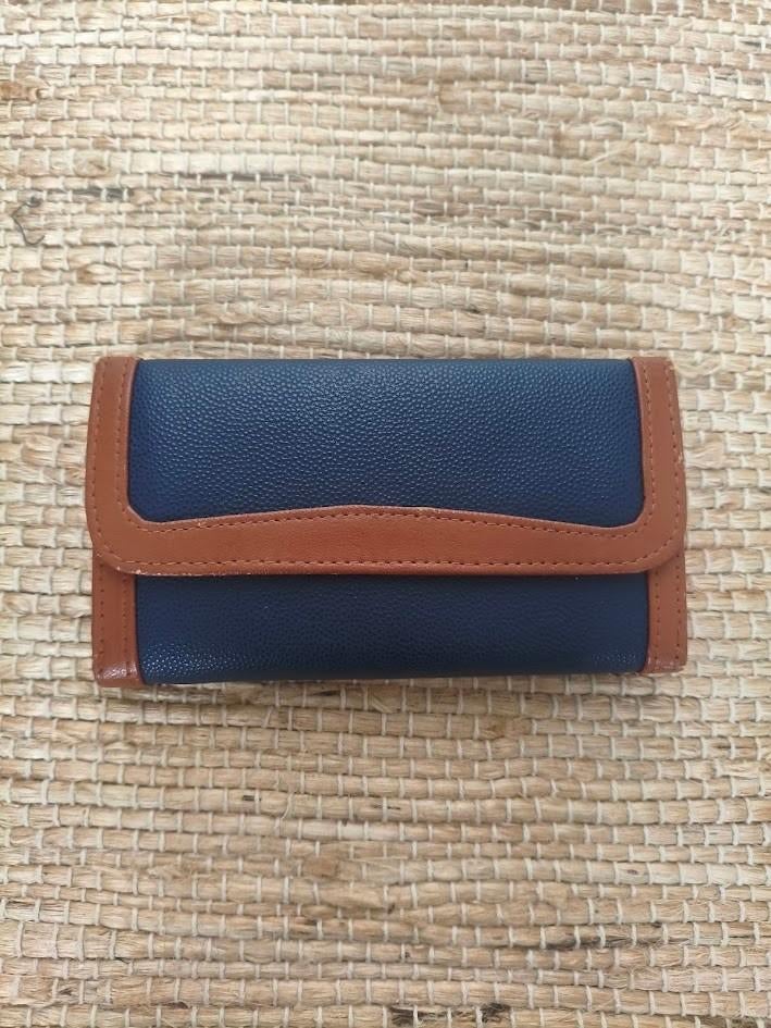 Donkerblauwe dames portemonnee met bruine accenten, Ophalen of Verzenden, Zo goed als nieuw, Blauw, Overige merken